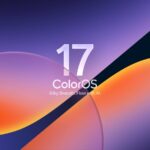 Imagem oficial do ColorOS 17 com formas curvas em tons roxos, laranja e azul e a identificação ColorOS 17 ao centro