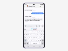 Telemóvel Galaxy com One UI 9 mostra uma conversa e a sugestão de adicionar um evento ao calendário.