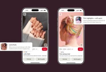 Dois telemóveis mostram exemplos de unhas e cabelo na funcionalidade Beauty Guides do Pinterest.