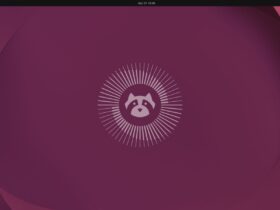 Ambiente de trabalho Ubuntu 26.04 LTS com fundo roxo e dock de aplicações à esquerda.