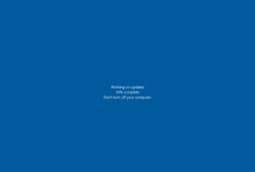 Tela azul do Windows mostra uma atualização em 30% e o aviso para não desligar o computador.