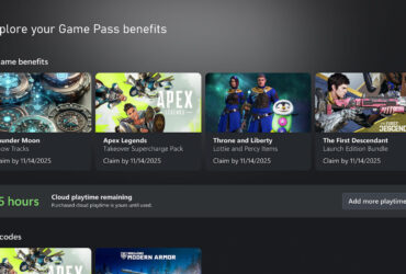 Interface Xbox mostra cinco horas de cloud playtime restantes e o botão para adicionar mais tempo.
